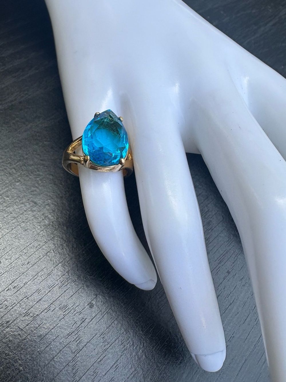 18k Gold Electroplated Ring with Blue Gemstone - Size 4.75 - Picture 3 of 13